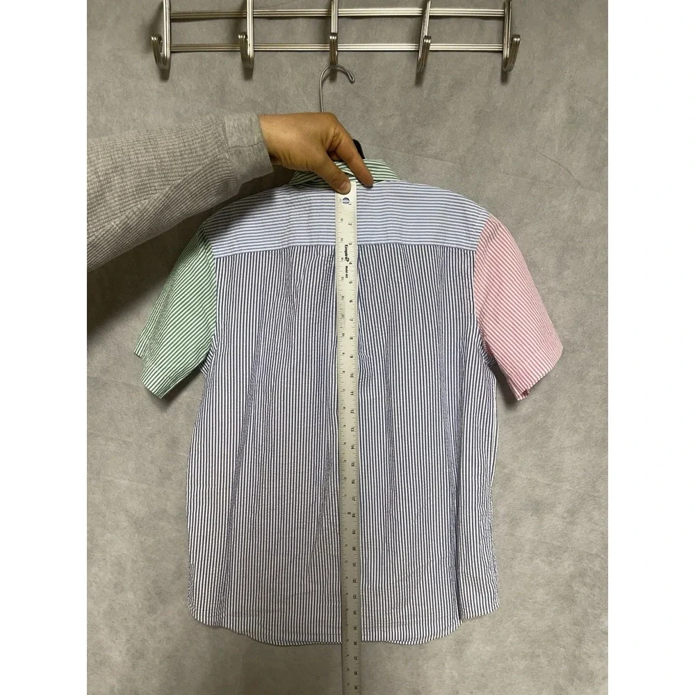 Ralph Lauren Shirt Boy's L (14-16) Hickory‎ Striped Seersucker Button Up Casual
